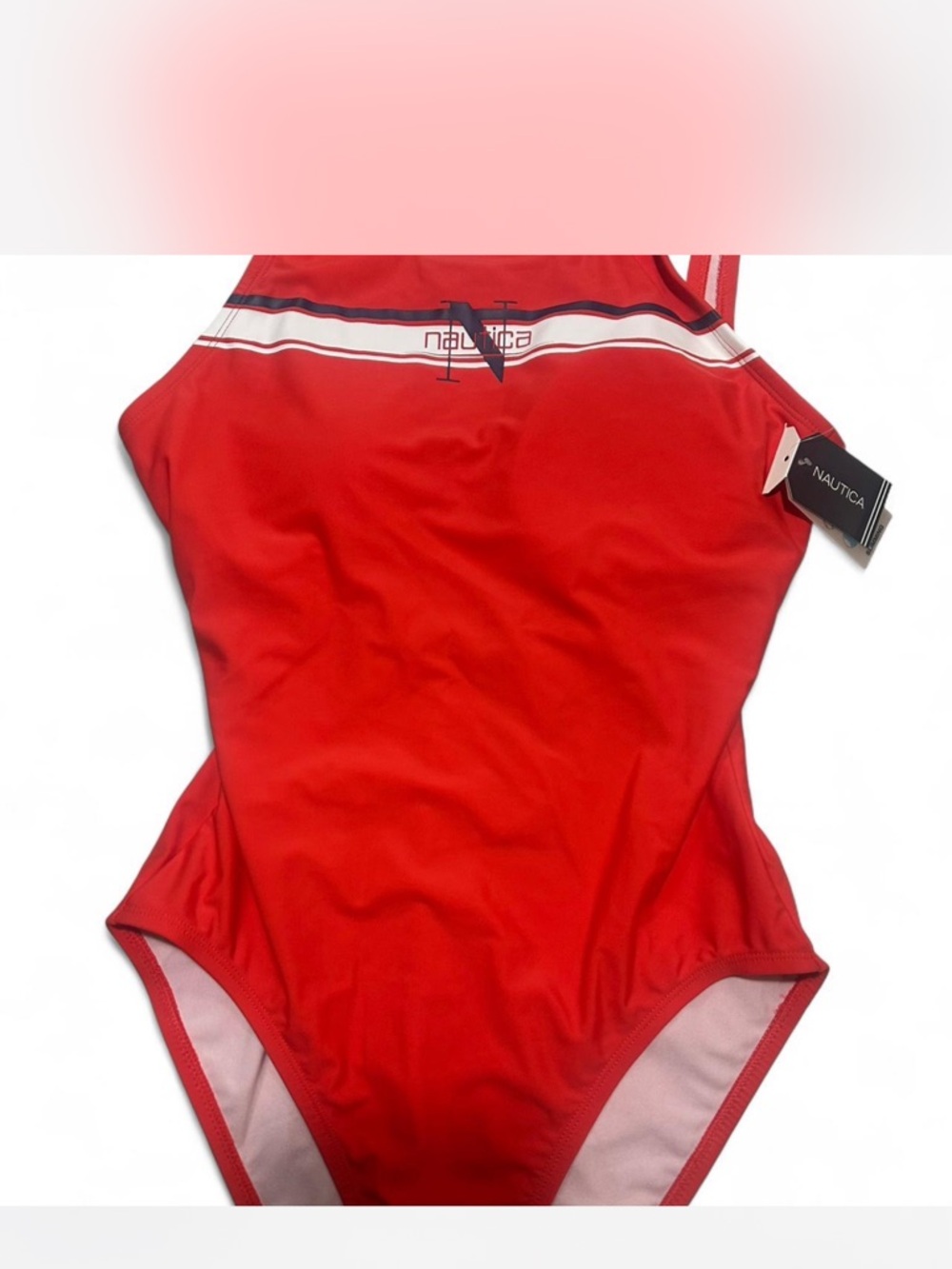Nautica Red One-Piece Swimsuit with White & Navy Stripe